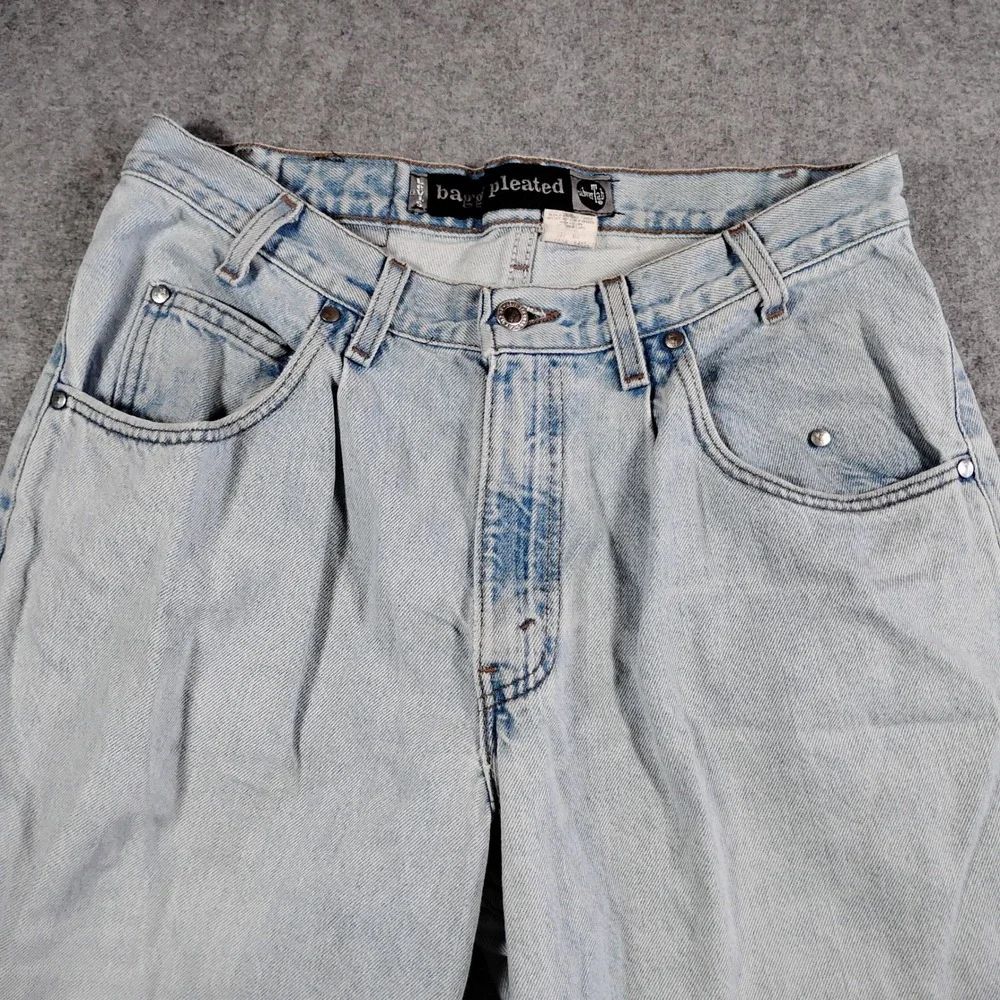 Vintage Levis SilverTab Baggy Pleated Jeans Men 33x34 Blue Light Wash Distressed